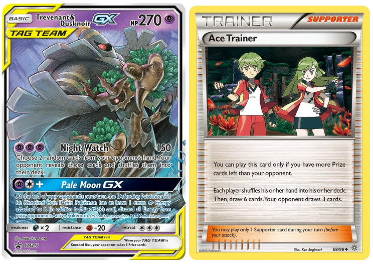 Trevenant & Dusknoir GX TAG TEAM and Ace Trainer Supporter cards from Pokémon